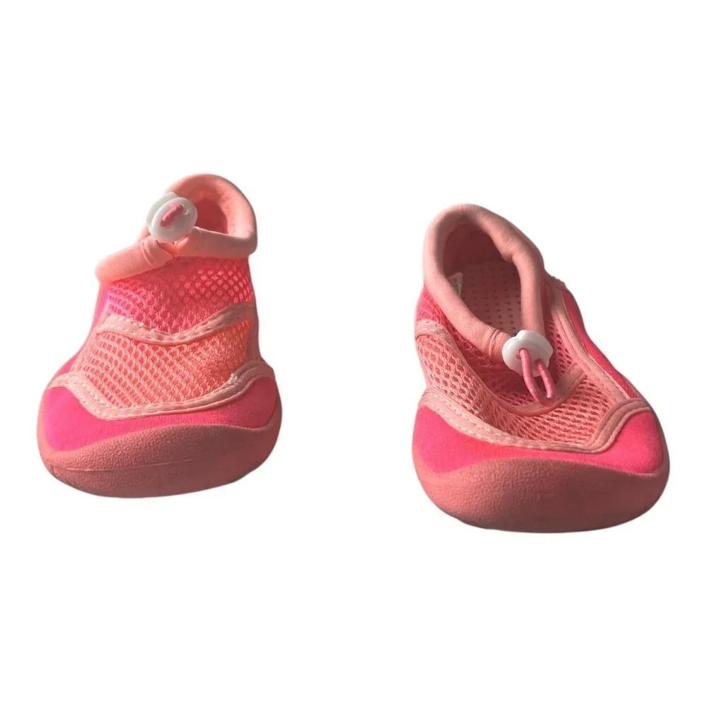 Wonder Nation Girls Swim Shoes Pink Mesh Slip On Size 9-10 Adjustable Drawstring